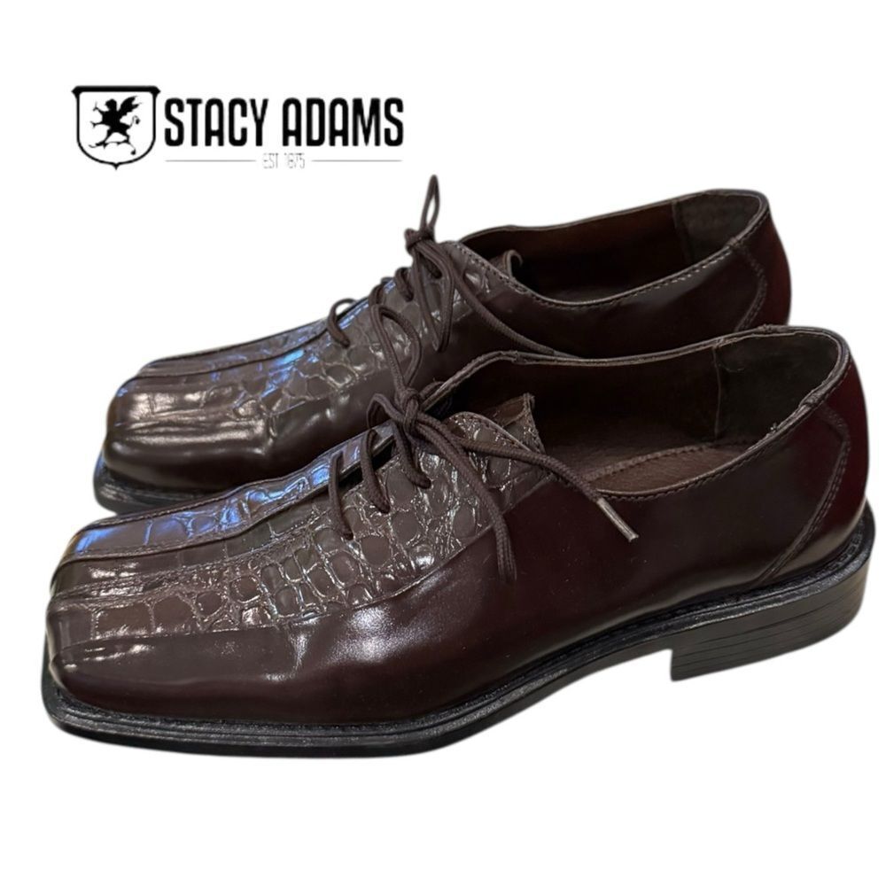 Stacy Adams Men's Kendall Dark Brown Croc-Embossed Oxfords Dress Shoes 5.5